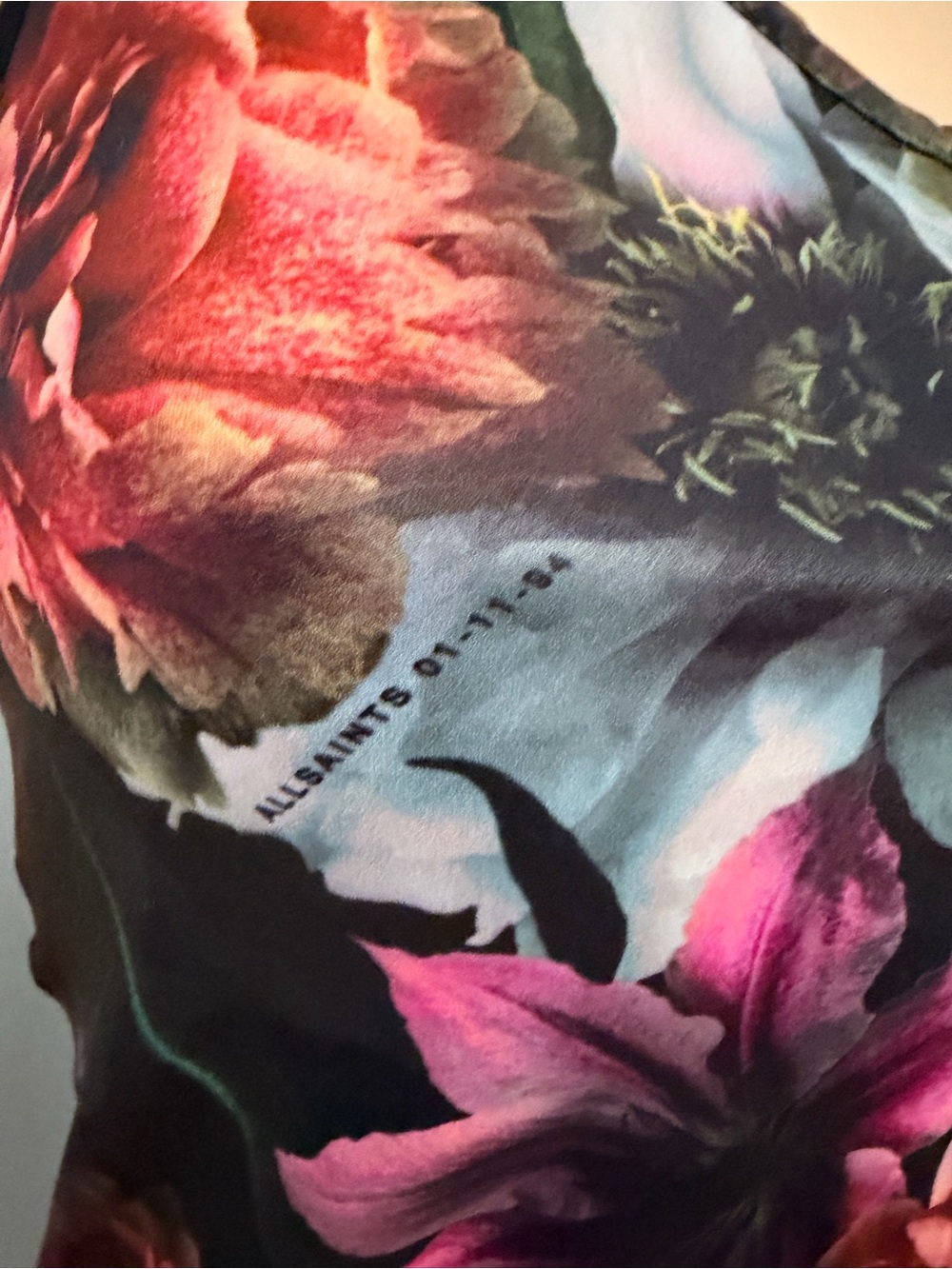 Black all saints Floral Slip Midi Dress with Red & Pink Blooms - Picture 6 of 9